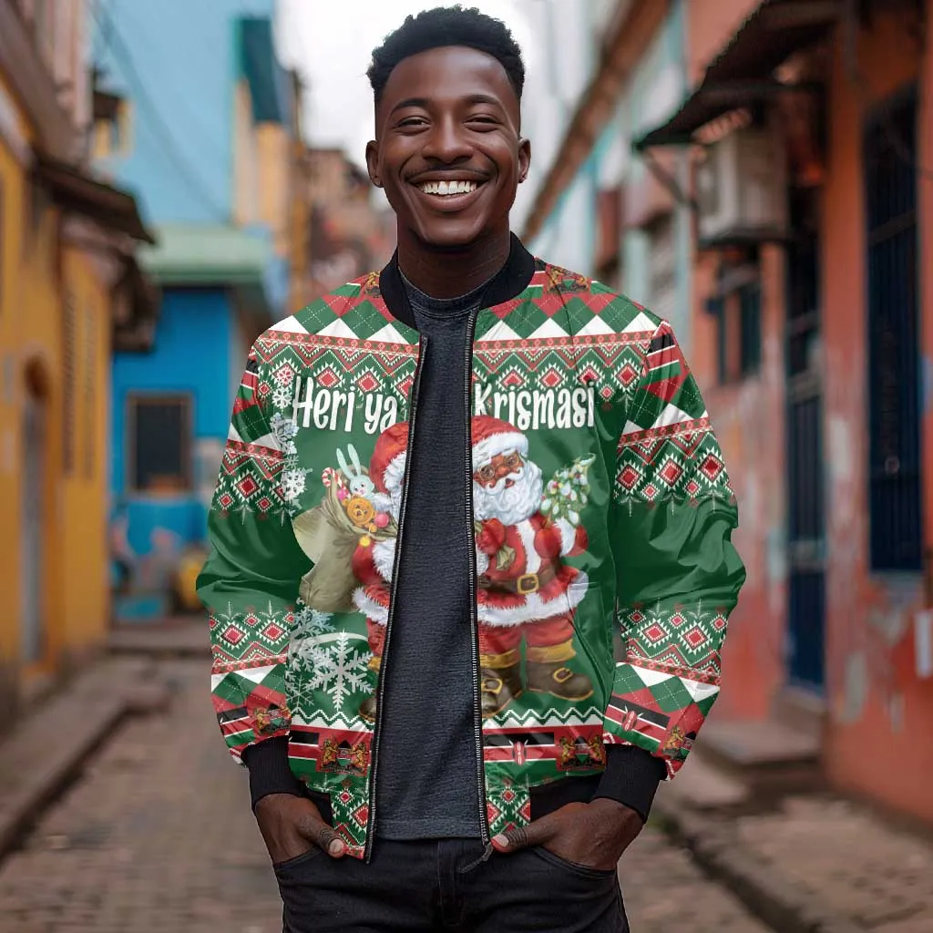 Personalized Afro Kenya Christmas Bomber Jacket African Santa -  Folk Pattern LT18