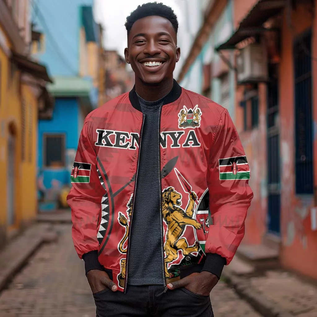Personalized Afro Kenya Coat Of Arms Bomber Jacket Ethnic Seamless Pattern LT18