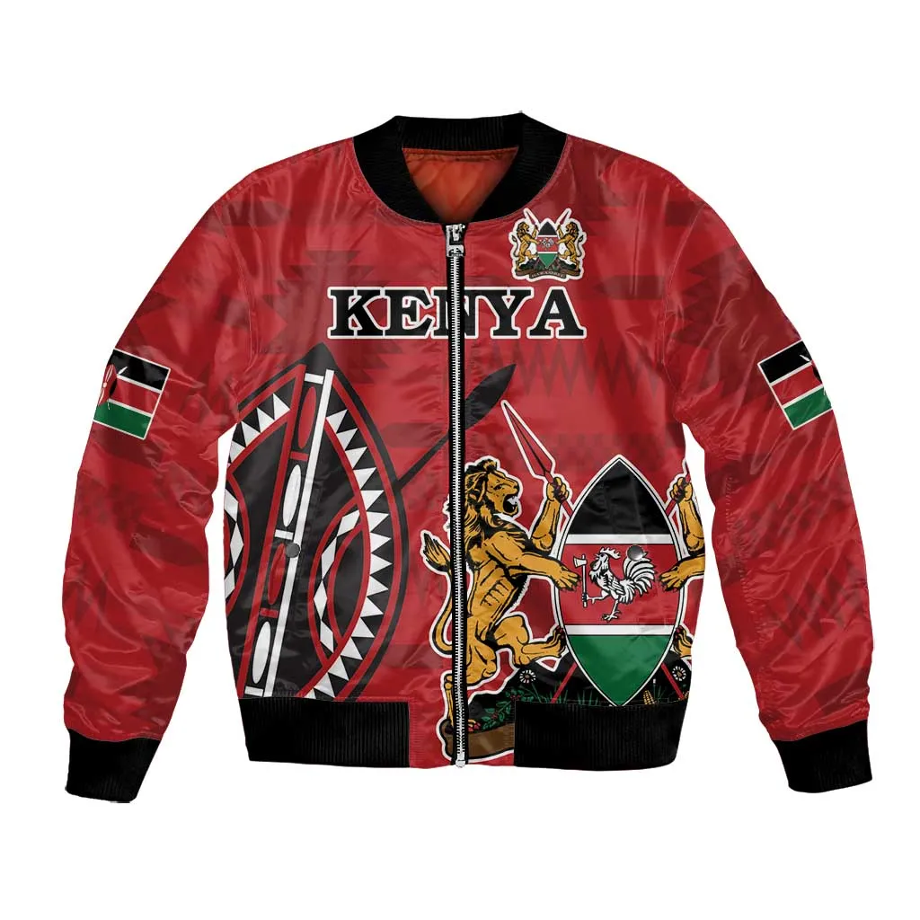 Personalized Afro Kenya Coat Of Arms Bomber Jacket Ethnic Seamless Pattern LT18