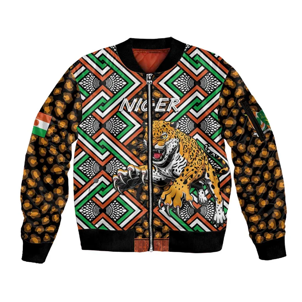 Personalized Afro Niger Sleeve Zip Bomber Jacket Leopard Ankara African Pattern LT14