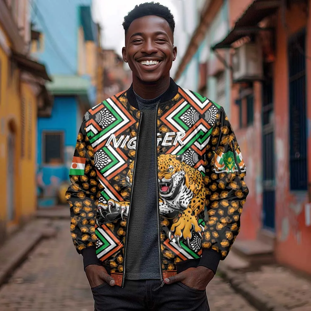 Personalized Afro Niger Sleeve Zip Bomber Jacket Leopard Ankara African Pattern LT14