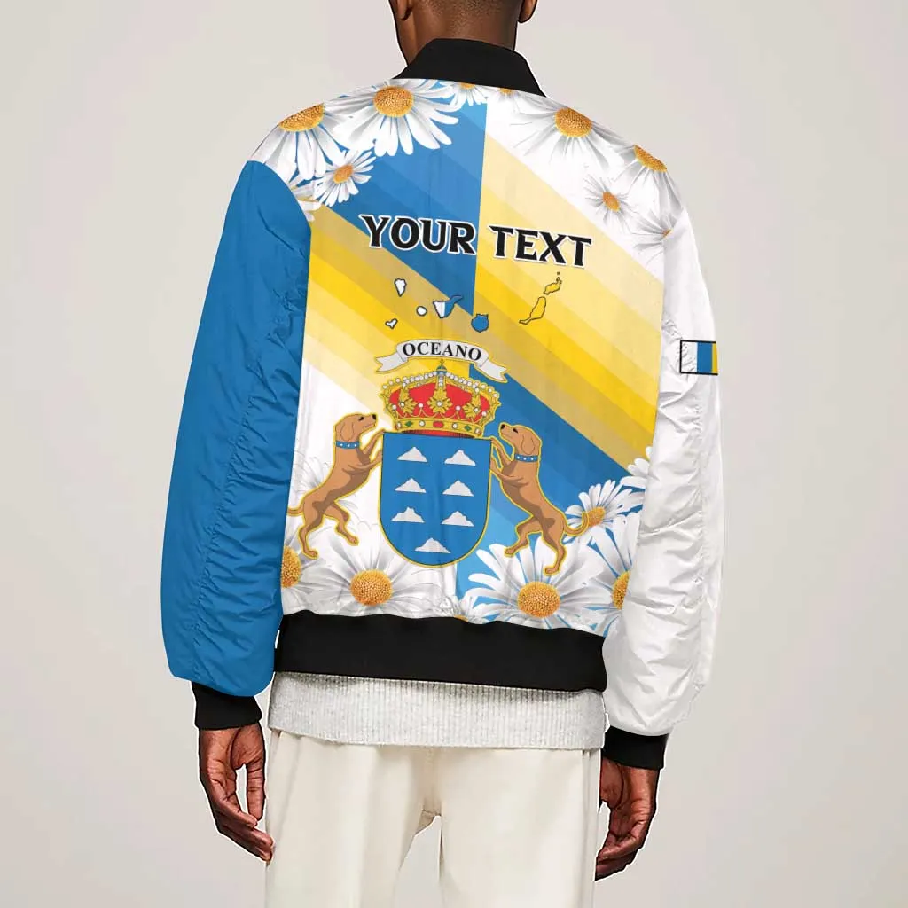 Personalized Canary Islands Sleeve Zip Bomber Jacket Coat Of Arms Argyranthemum Frutescens LT15