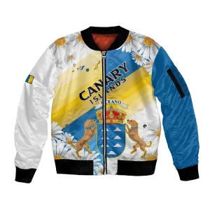 Personalized Canary Islands Sleeve Zip Bomber Jacket Coat Of Arms Argyranthemum Frutescens LT15
