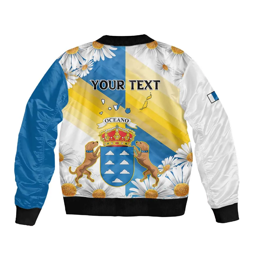 Personalized Canary Islands Sleeve Zip Bomber Jacket Coat Of Arms Argyranthemum Frutescens LT15