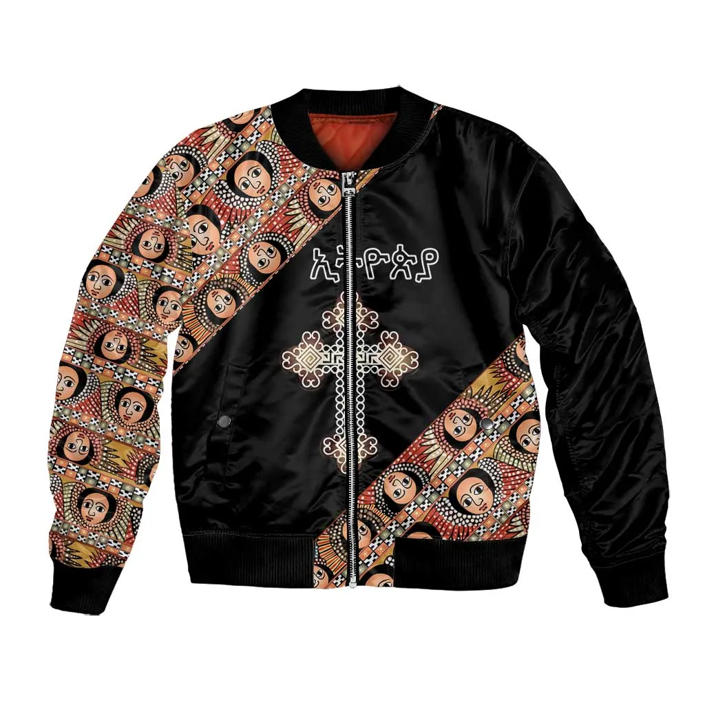 Personalized Ethiopia Bomber Jacket Ethiopian Orthodox Church Angel Black Color LT15