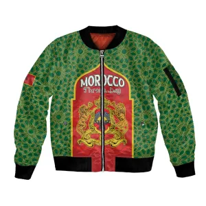 Personalized Morocco Fete du Trone Sleeve Zip Bomber Jacket King Lion LT15