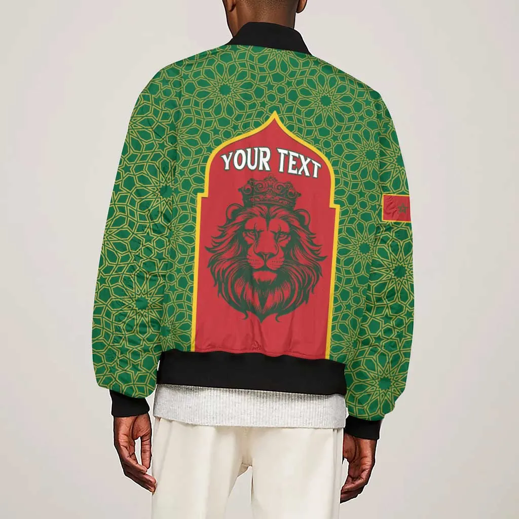 Personalized Morocco Fete du Trone Sleeve Zip Bomber Jacket King Lion LT15
