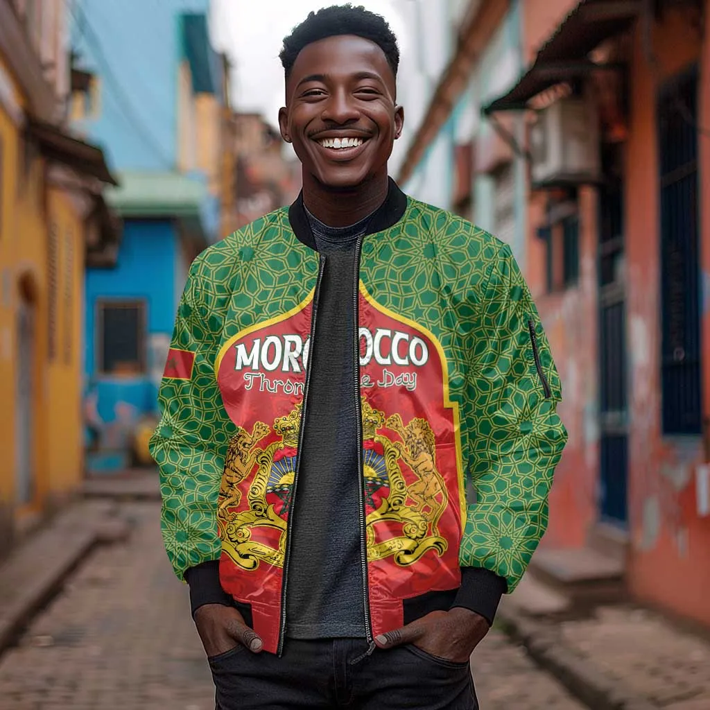 Personalized Morocco Fete du Trone Sleeve Zip Bomber Jacket King Lion LT15