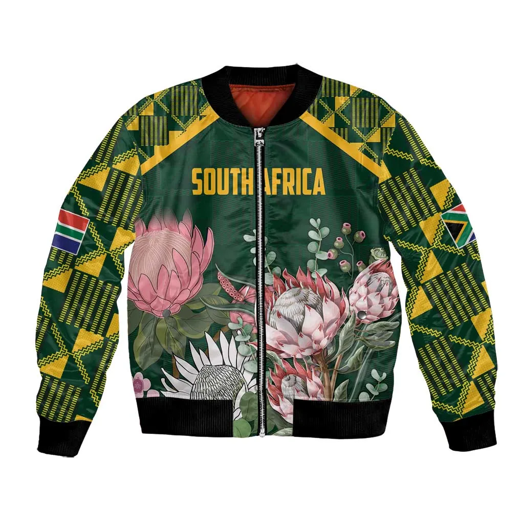 Personalized South Africa With Afro King Protea Bomber Jacket Kente Patterns LT18