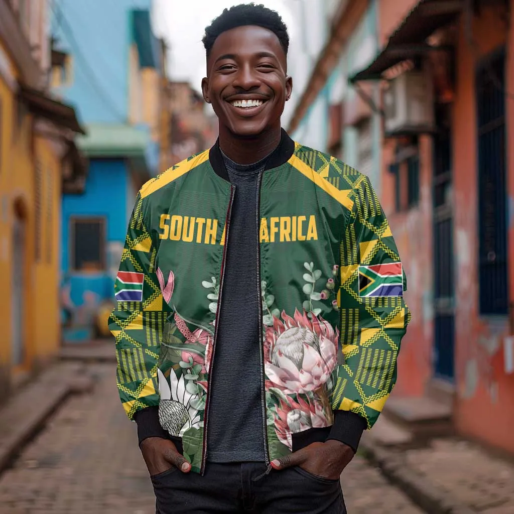 Personalized South Africa With Afro King Protea Bomber Jacket Kente Patterns LT18