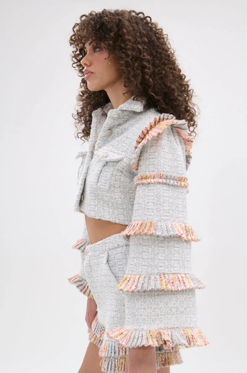 PHOEBE TWEED RUFFLE BOMBER