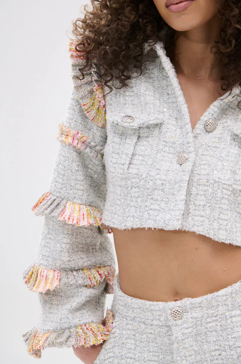 PHOEBE TWEED RUFFLE BOMBER