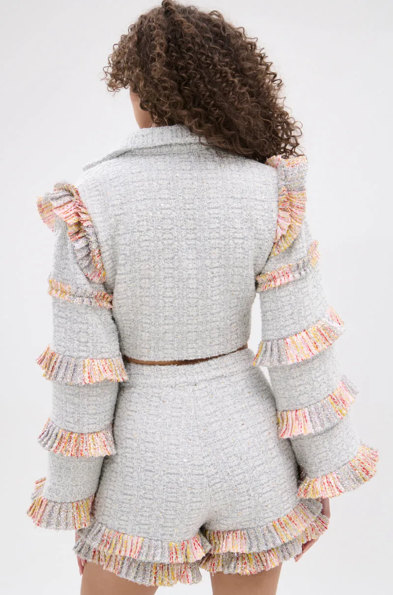 PHOEBE TWEED RUFFLE BOMBER