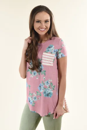 Pink Floral & Stripes Pocket Top