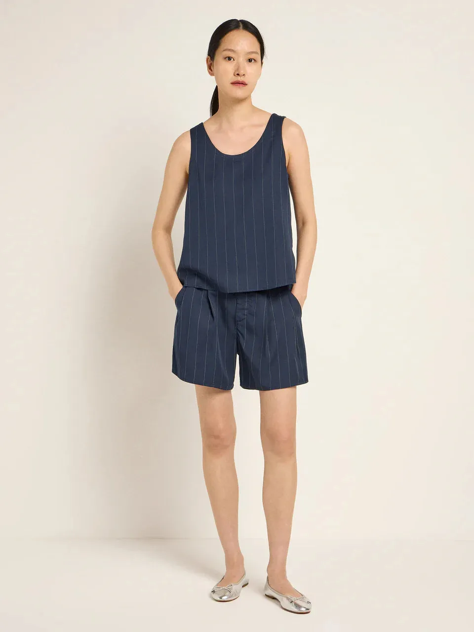 pinstripe top in navy