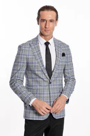 Plaid Slim-Fit Blue Black Men Blazer - Wessi