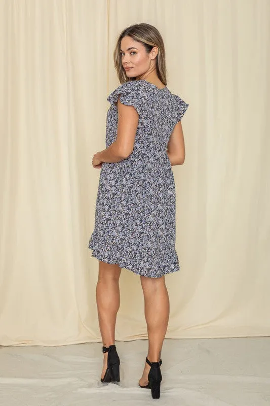 Plus Mix Floral  Flutter Sleeve Mini Dress