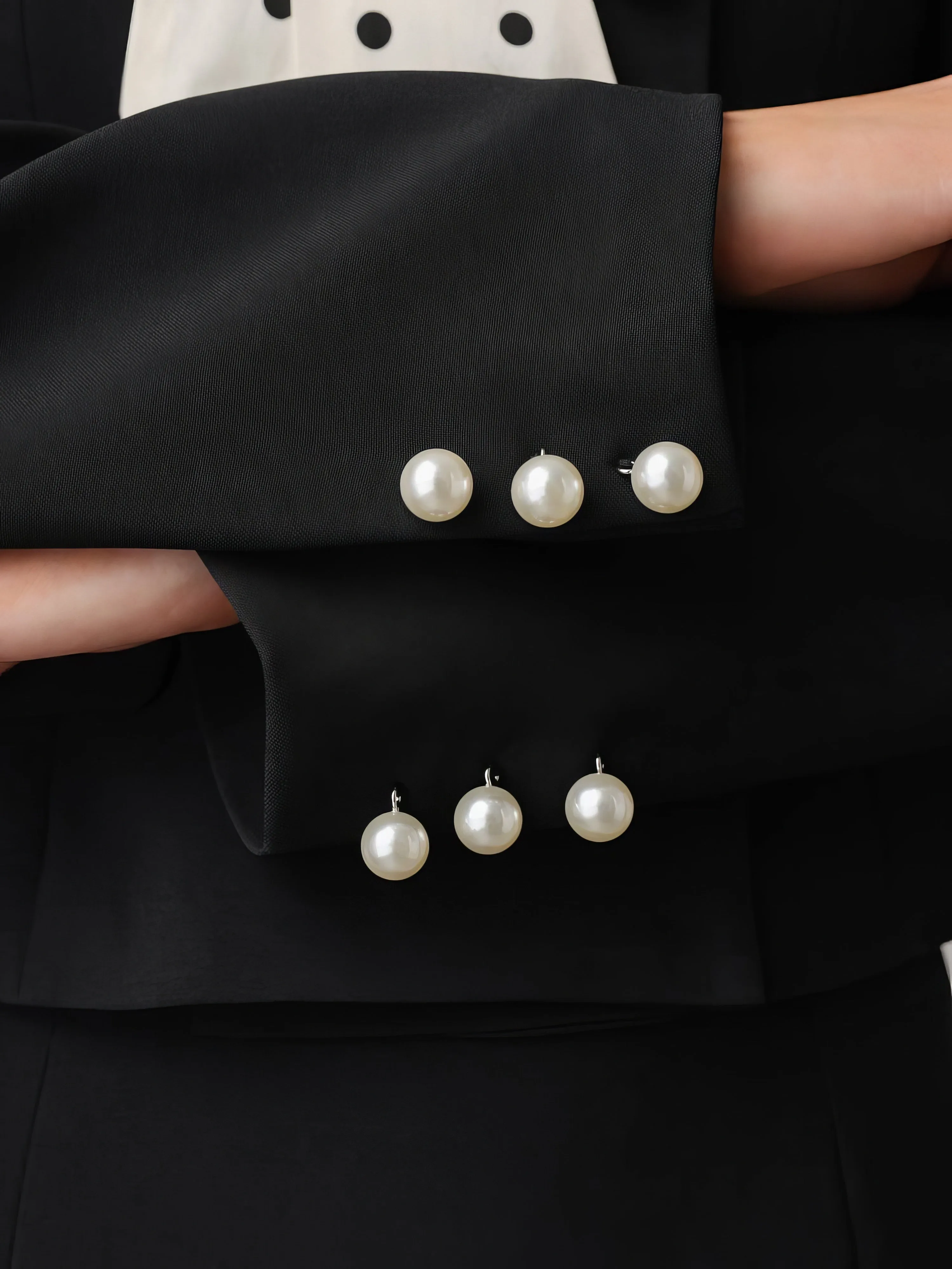 Polka Dot Scarf Detail Black Set