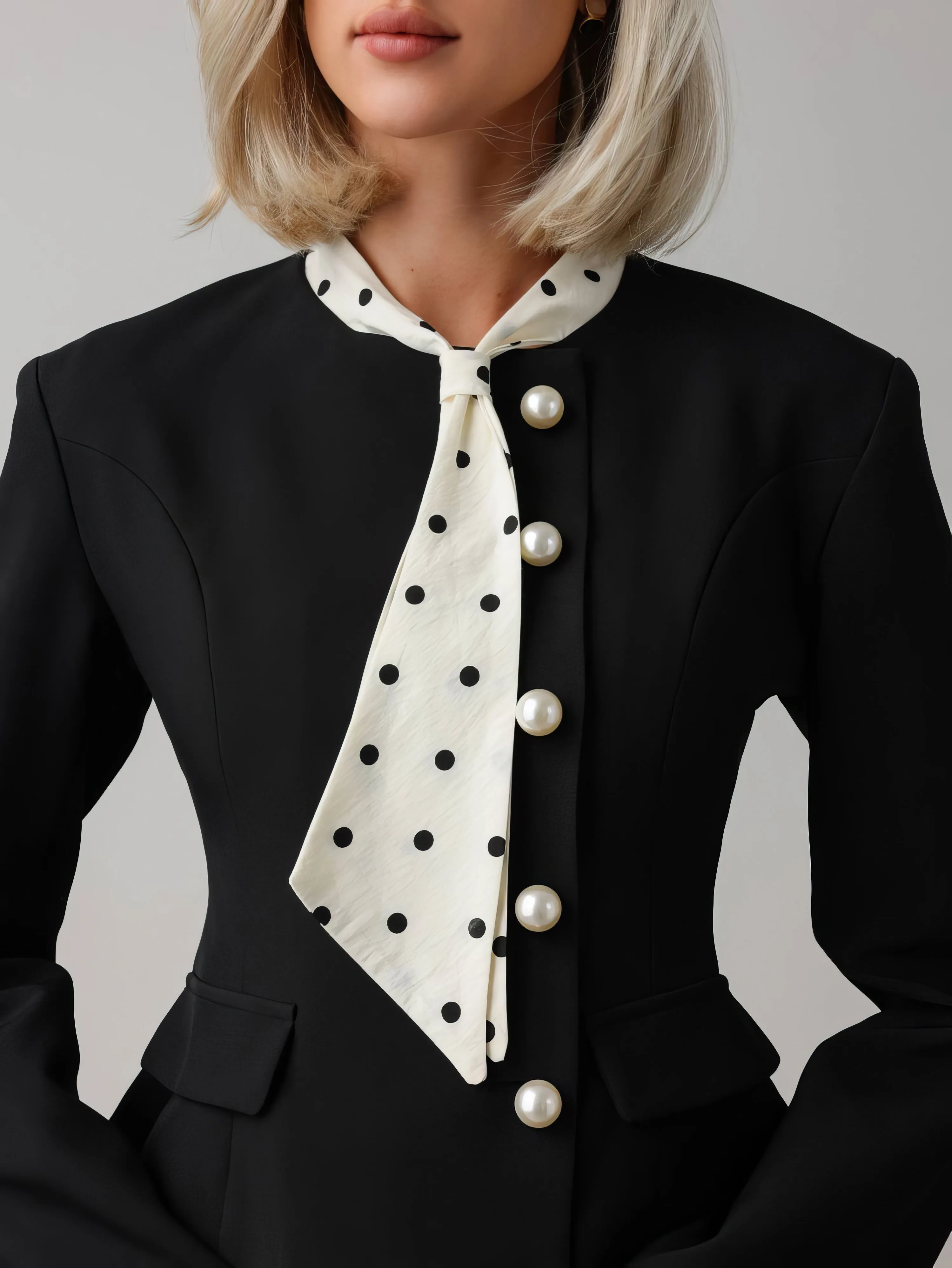 Polka Dot Scarf Detail Black Set