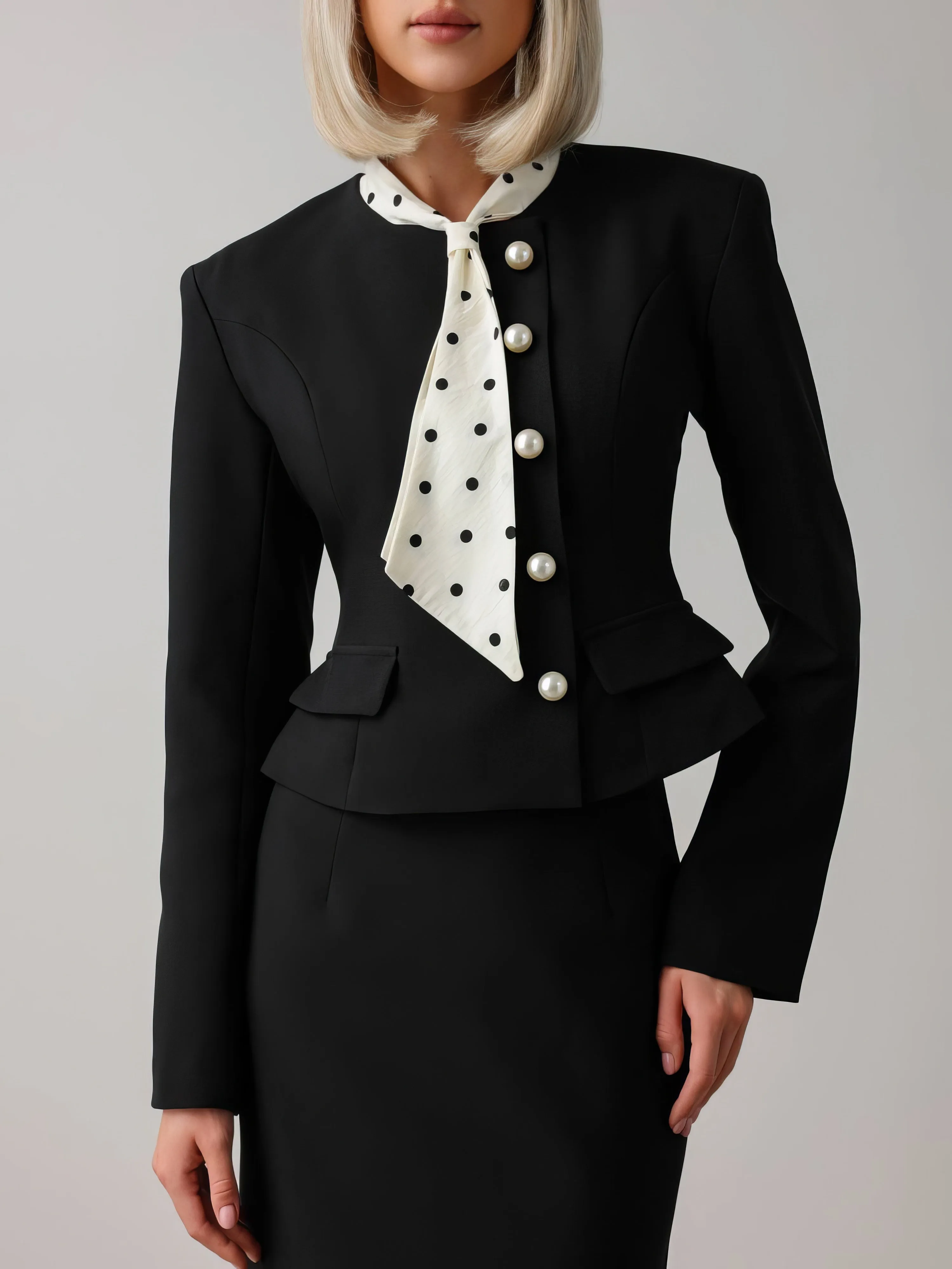 Polka Dot Scarf Detail Black Set