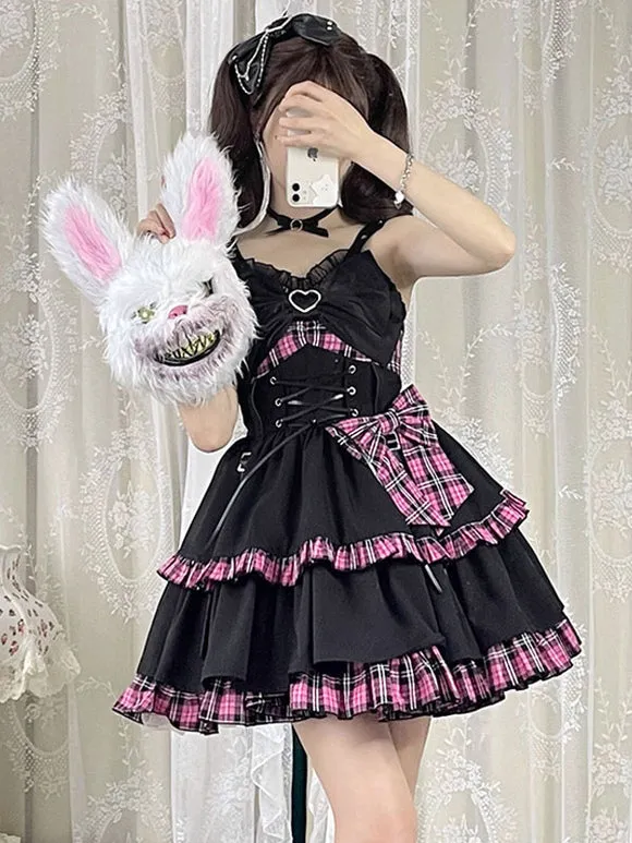 Pre-Sale Idol clothes Lolita JSK Dress Red Plaid Pattern Sleeveless Ruffles Bows Lace Up Lolita Jumper Skirt