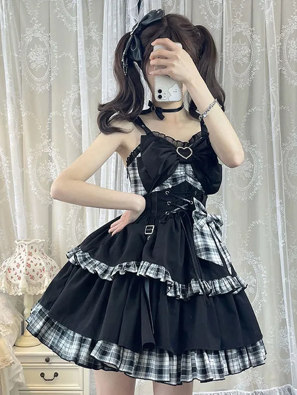 Pre-Sale Idol clothes Lolita JSK Dress Red Plaid Pattern Sleeveless Ruffles Bows Lace Up Lolita Jumper Skirt