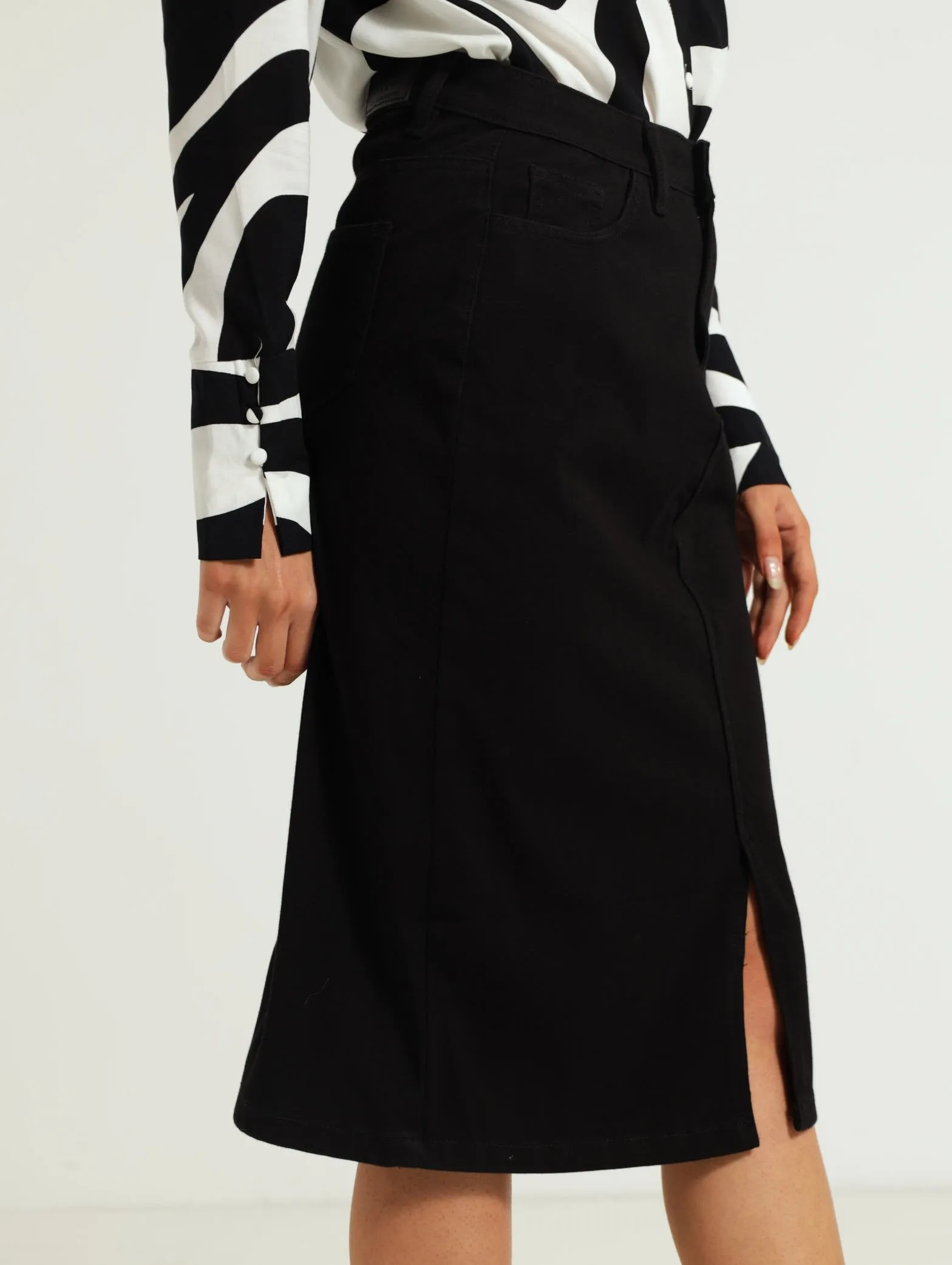 Premium Super Stretch Pencil Midi Skirt - Black