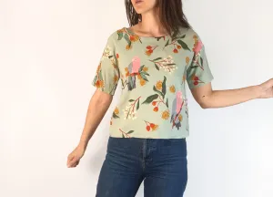 Princess Highway green top with galah print size 6, fits 6 and 8