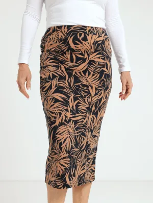 Printed Pencil Skirt - Brown