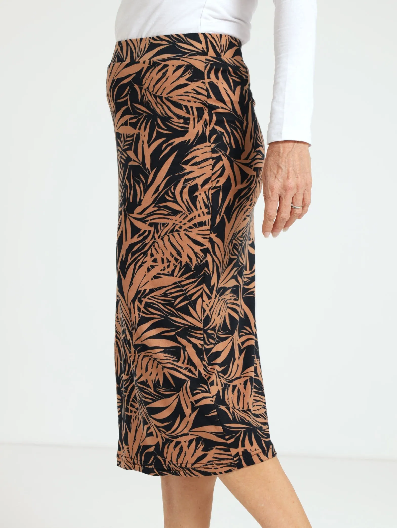 Printed Pencil Skirt - Brown