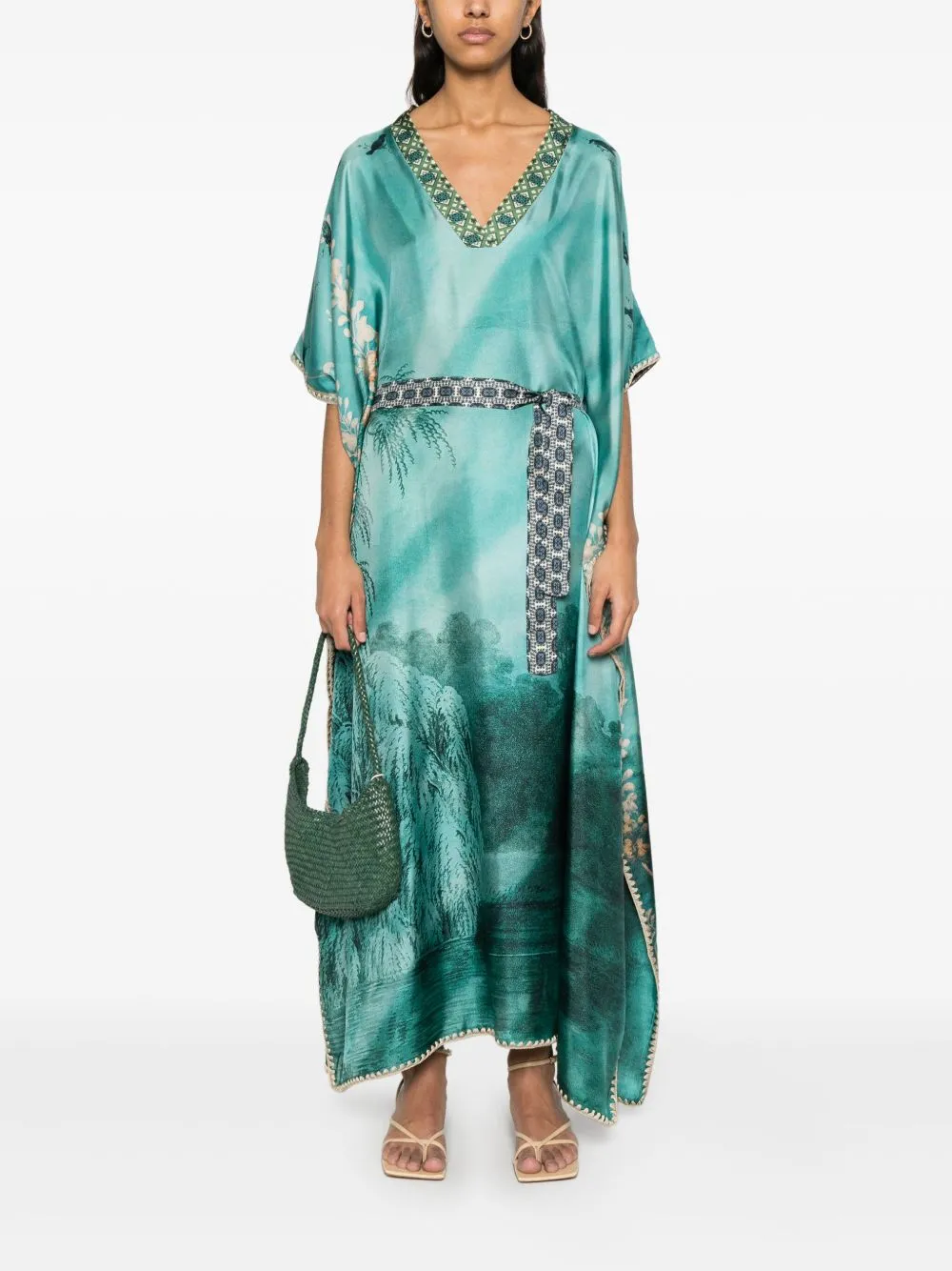 Printed silk kaftan