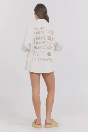 PRINTED WASHED LINEN BUTTON DOWN TOP