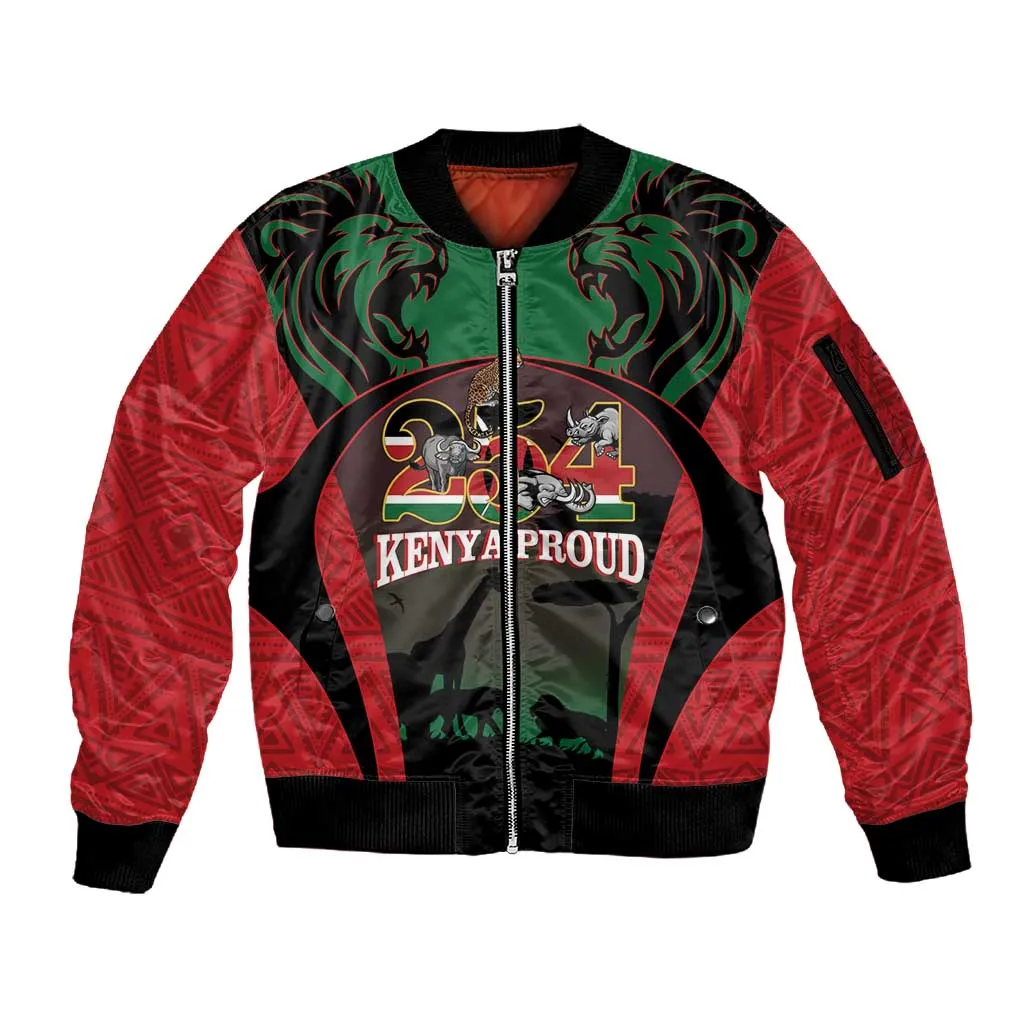 Proud Kenya 254 Sleeve Zip Bomber Jacket Safari Animals - African Pattern LT14