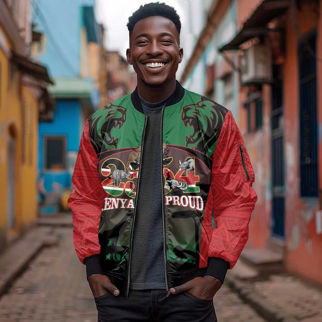 Proud Kenya 254 Sleeve Zip Bomber Jacket Safari Animals - African Pattern LT14