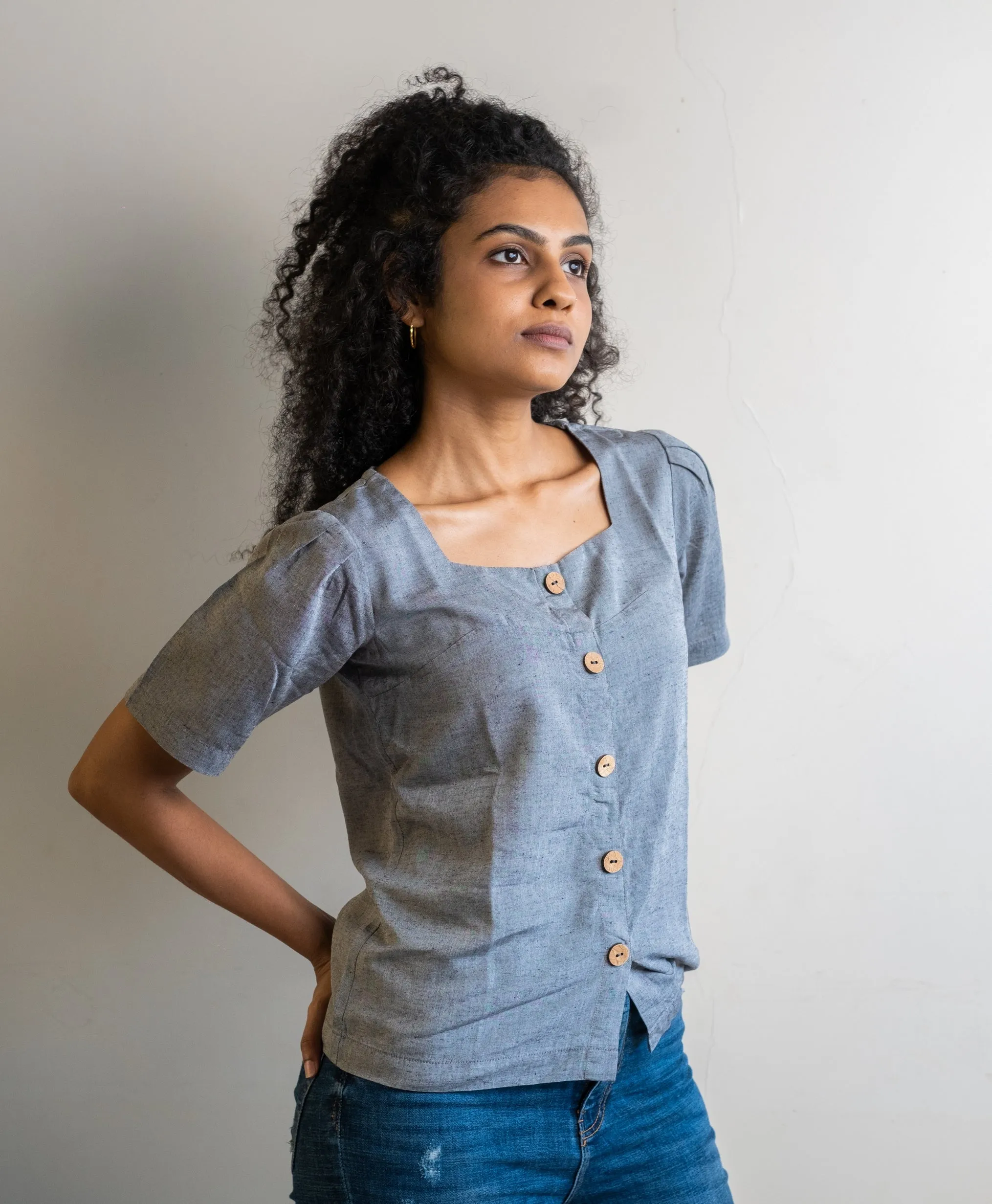 "Charcoal" Grey Shirt Top in Linen Lyocell
