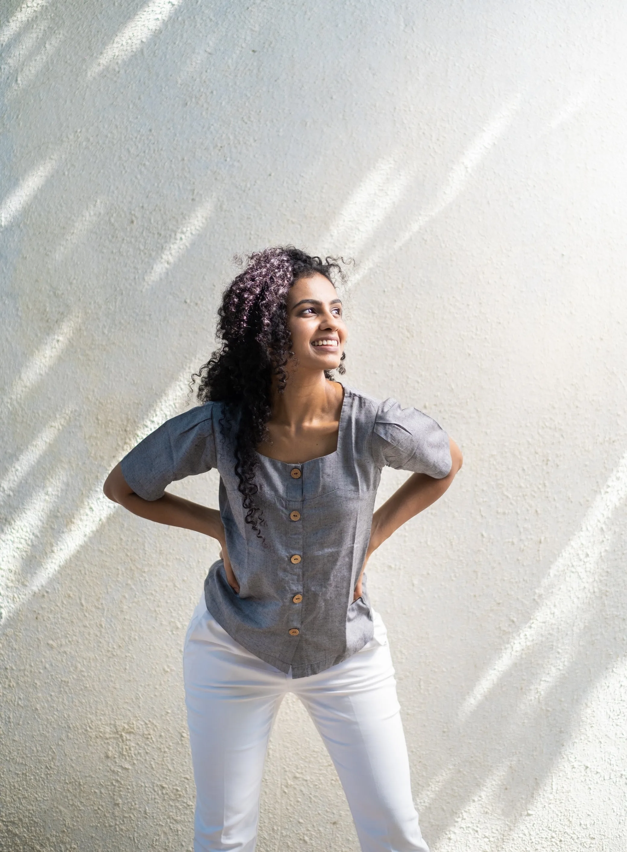 "Charcoal" Grey Shirt Top in Linen Lyocell