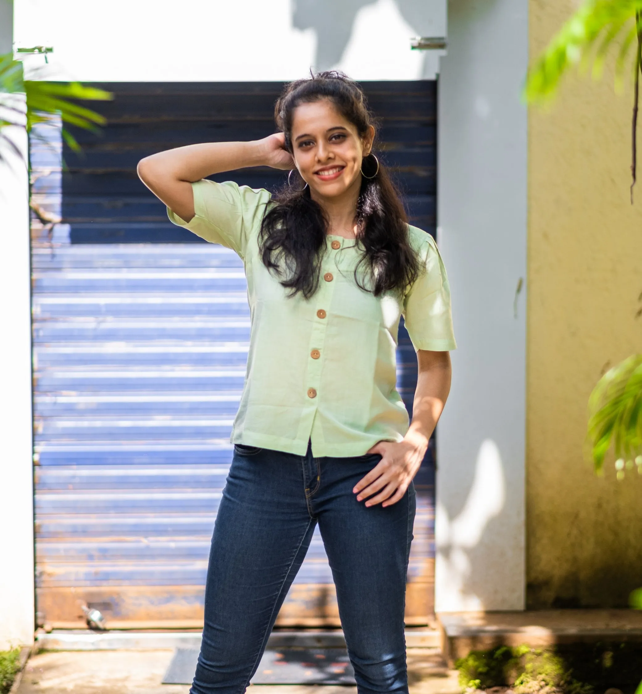 "Thyme" Green Shirt Top in Linen Lyocell
