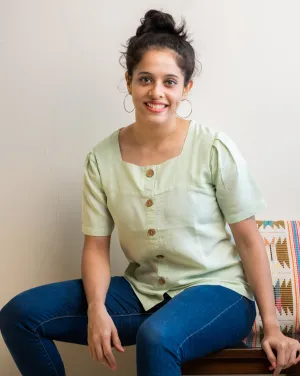 "Thyme" Green Shirt Top in Linen Lyocell