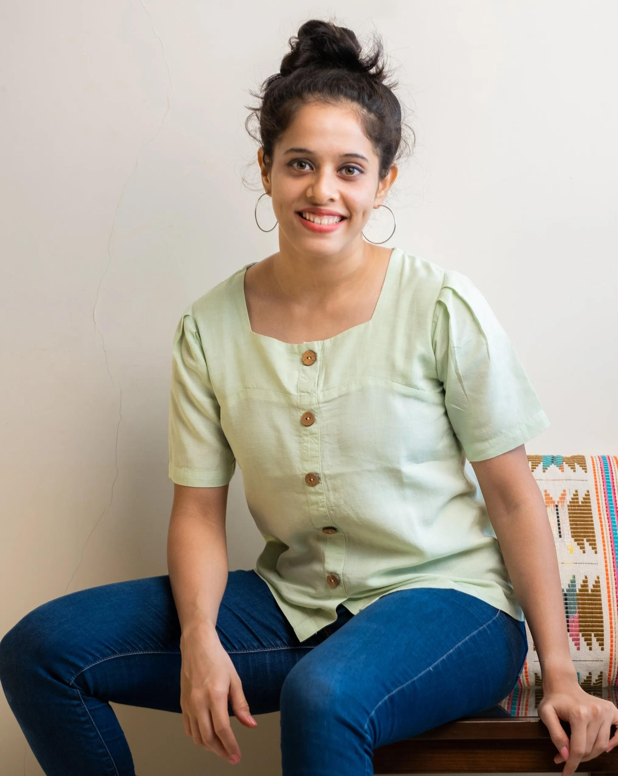 "Thyme" Green Shirt Top in Linen Lyocell