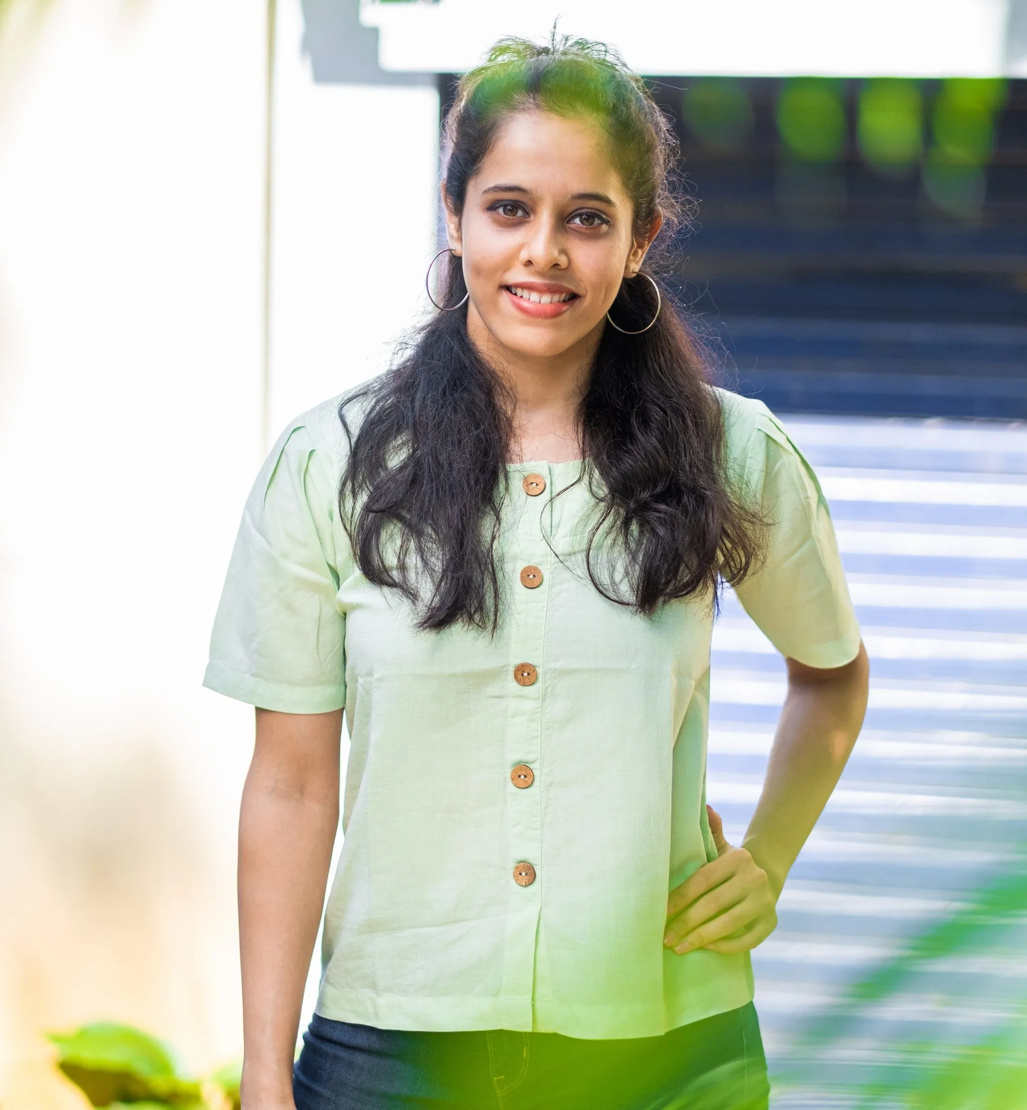 "Thyme" Green Shirt Top in Linen Lyocell