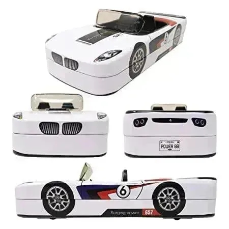 Racing Car Metal Pencil Box with Movable Wheels and Seats