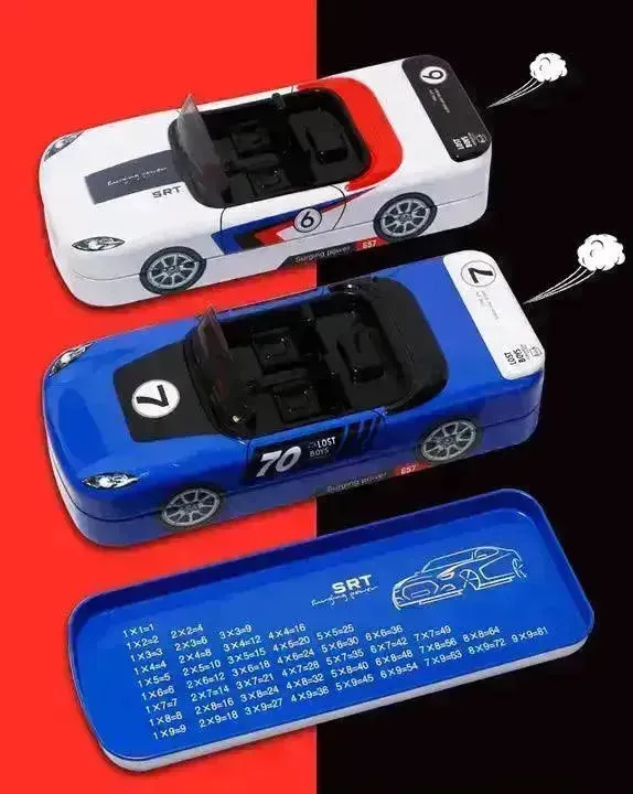 Racing Car Metal Pencil Box with Movable Wheels and Seats