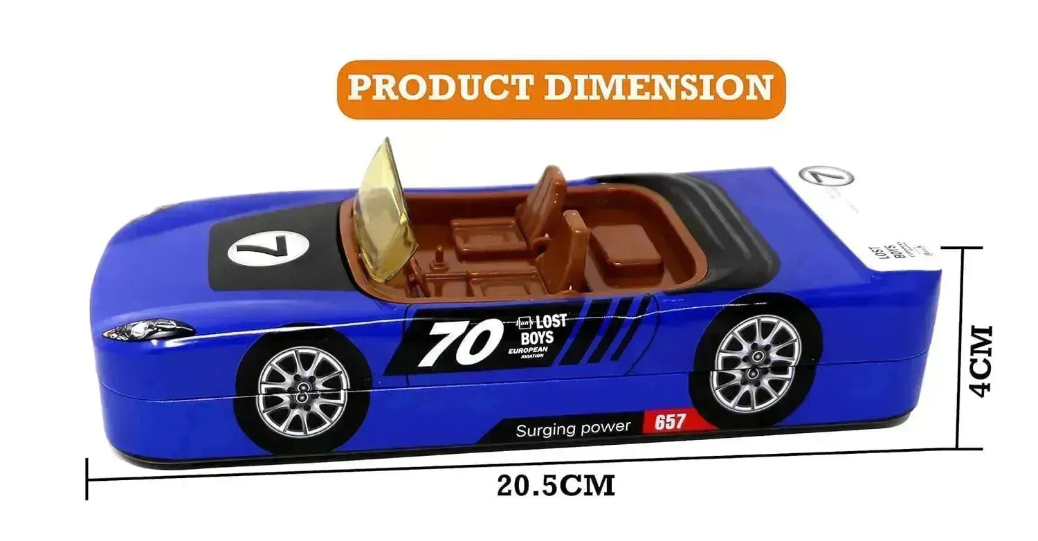Racing Car Metal Pencil Box with Movable Wheels and Seats