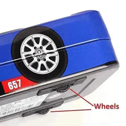 Racing Car Metal Pencil Box with Movable Wheels and Seats