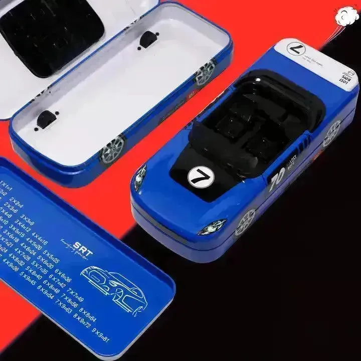 Racing Car Metal Pencil Box with Movable Wheels and Seats