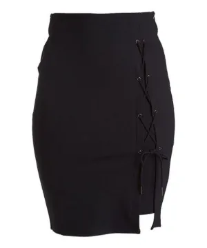 Rapheeze ABCG Knee Length Personality Black Lace-Up Pencil Skirt