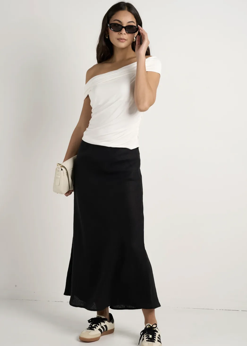 RE: UNION Bliss Linen Bias Midi Skirt - Black