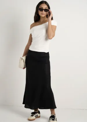 RE: UNION Bliss Linen Bias Midi Skirt - Black