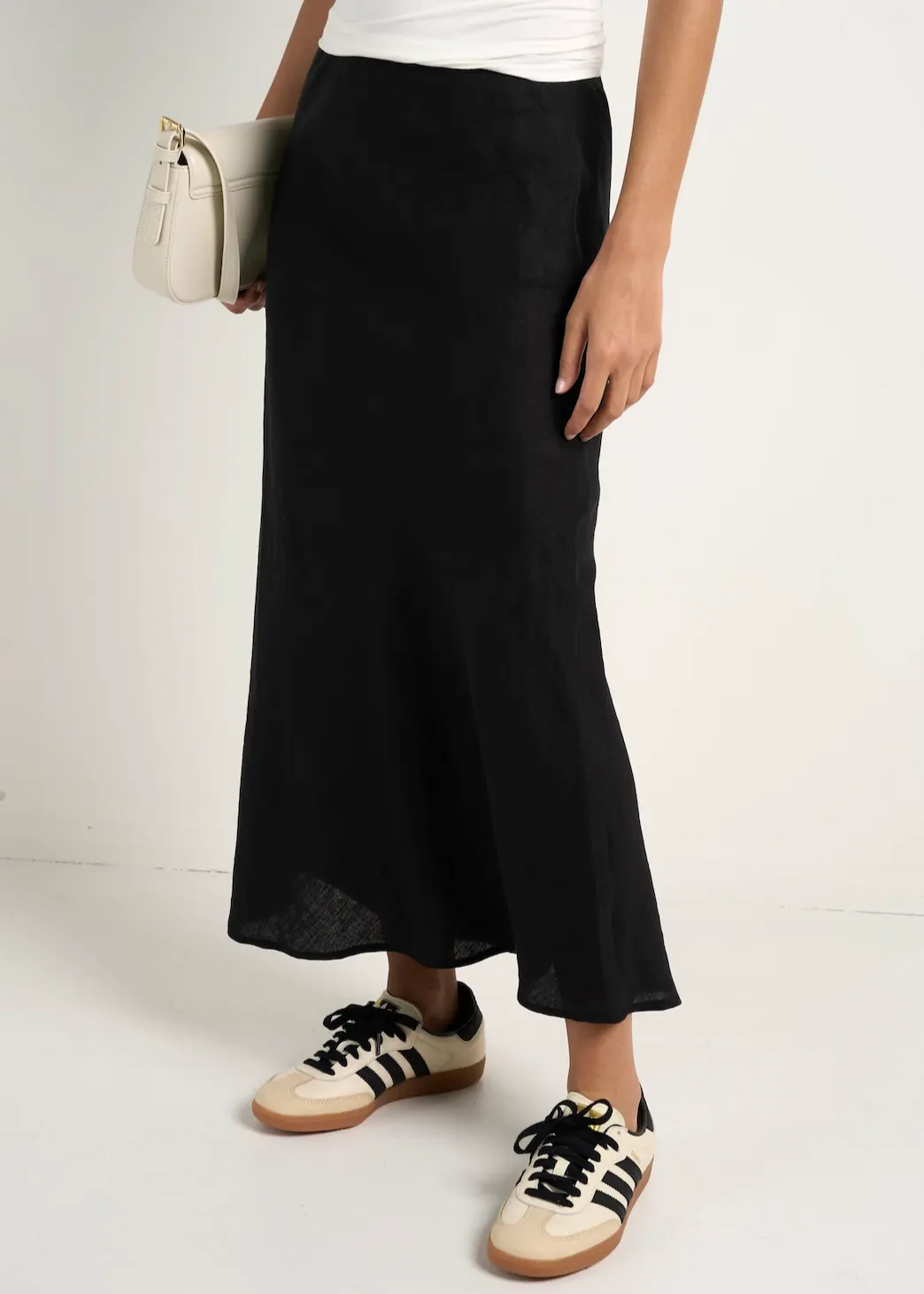 RE: UNION Bliss Linen Bias Midi Skirt - Black