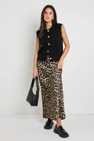 Record Leopard Satin Bias Maxi Skirt